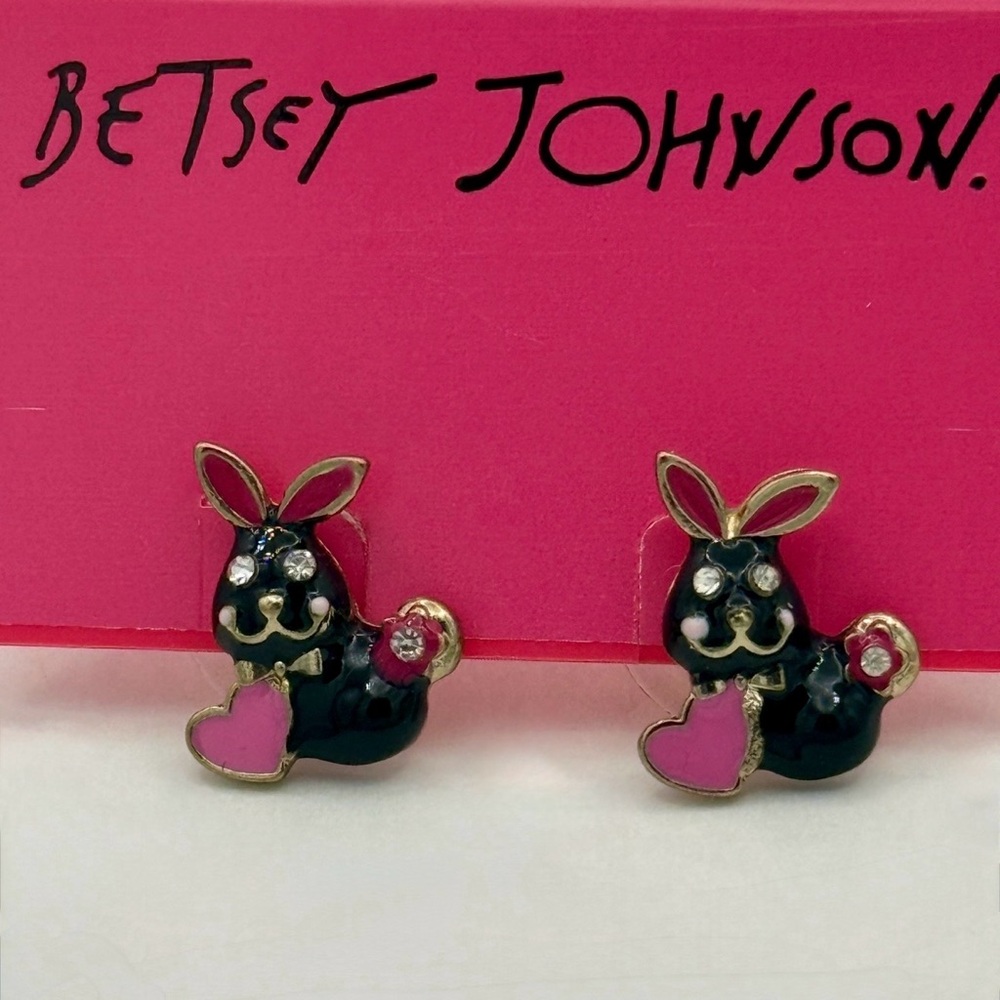 Betsey Johnson Black and Pink Bunny Studs